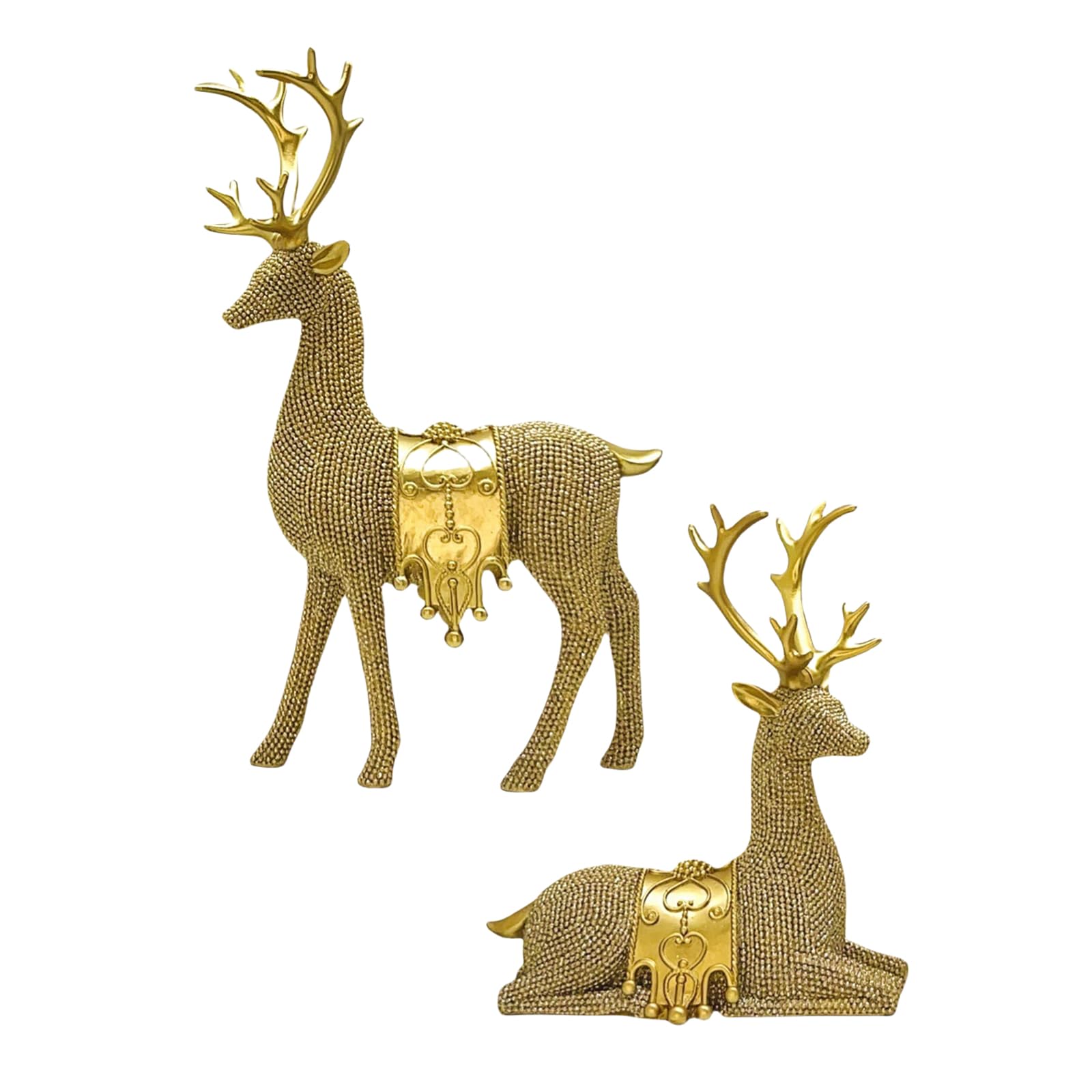 Lerpwige Christmas Reindeer Figurine 2Pieces Set Resins Deer Animal Miniature Sculpture For Festival Home Tabletop Shelf Display