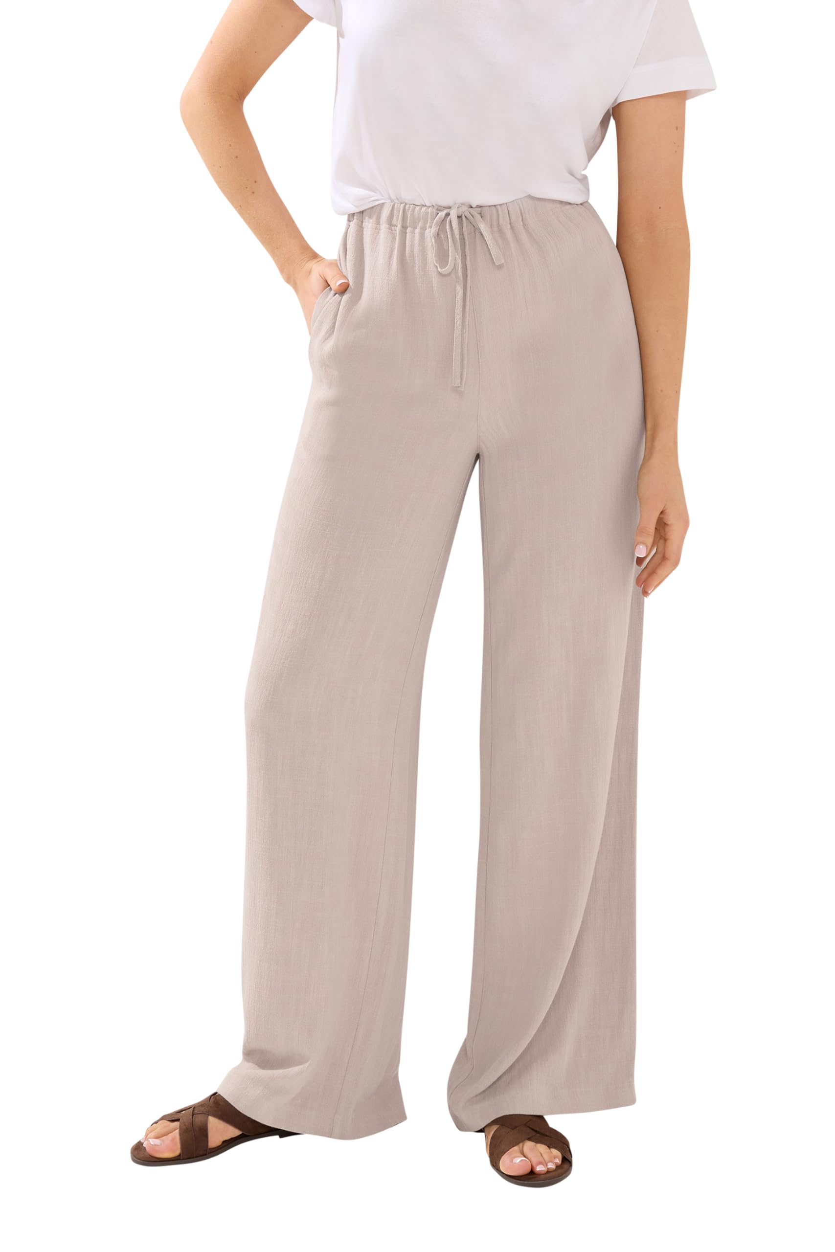 Long Tall Sally Women's Natural Tall Wide Leg Linen Trousers In | Size: 14XL