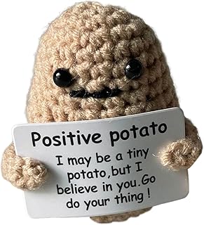 shamjina Funny Positive Potato Doll Cute Tiny Dolls Ornament with Positive Card Funny Knitted Potato Doll for Desk Office New Year Knitting Doll Gifts, Style B