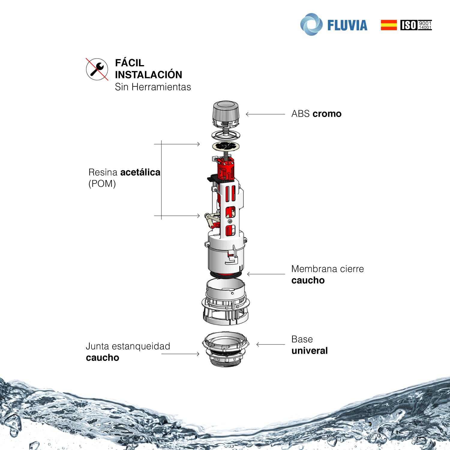 Mecanismo de Descarga para WC Universal – Válvula de Inodoro con Pulsador Interrumpible, Ahorro de Agua y Control de Descarga, Compatible con Cisternas Estándar, Fácil Instalación – FLUVIA — view 3