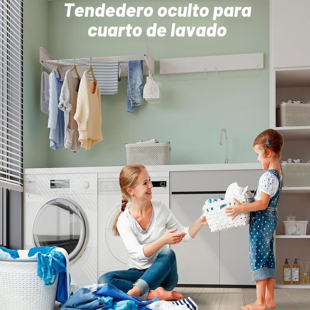 Tendedero montado en la pared extensible, tendedero plegable 30 kg de capacidad de carga, secador de pared extensible de 100 cm, secadora de pared para interior o exterior, ahorra espacio, diseño