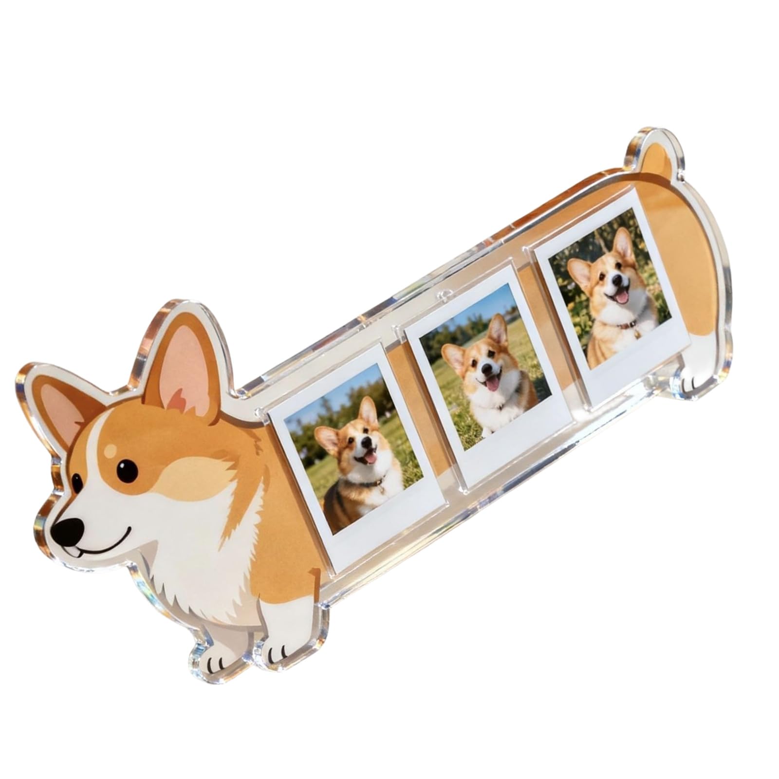 Qusinfc 3-Compartment Shatterproof Photo Display Stand Clear Acrylic for Dog Pictures Acrylic Dog Photo Frame