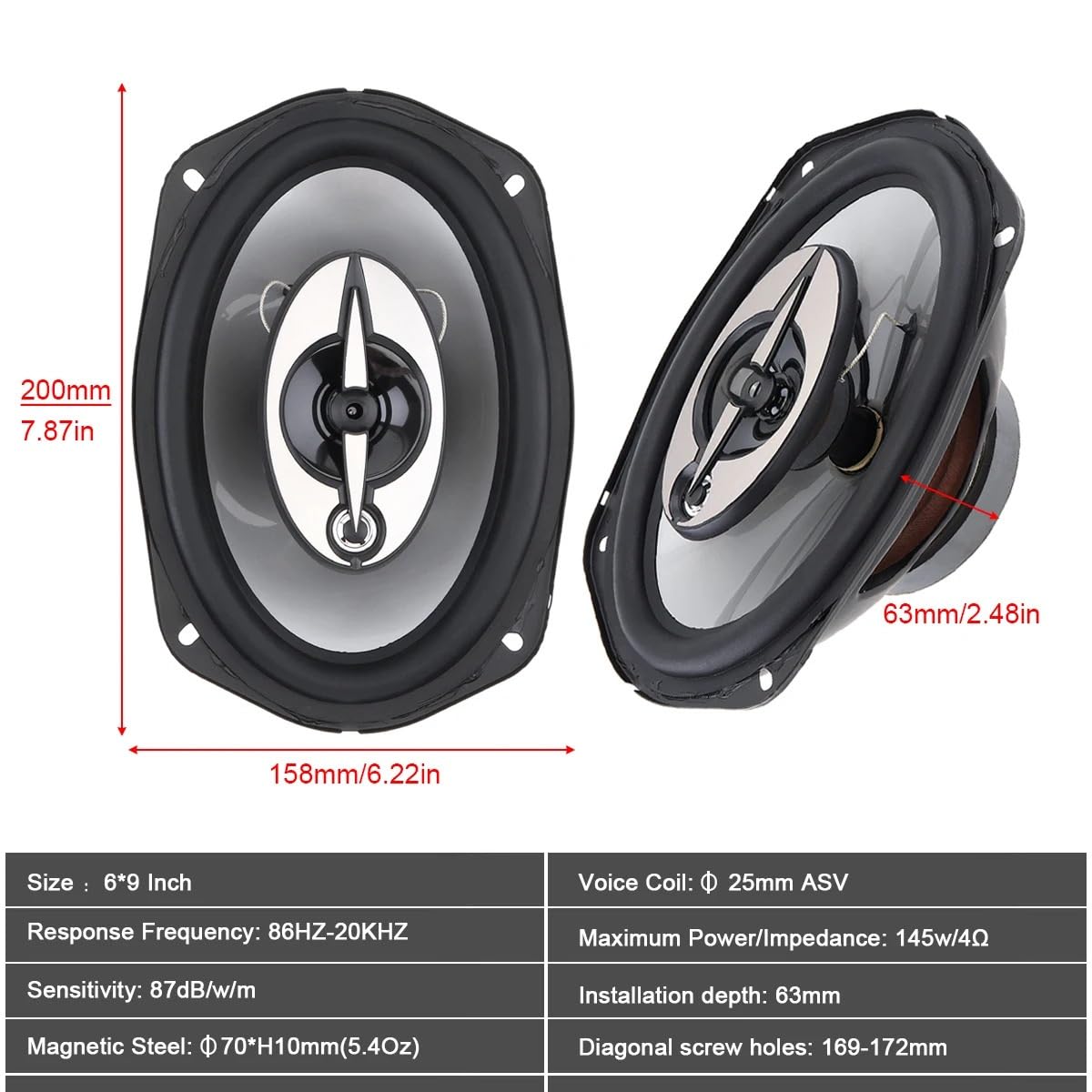 Altoparlante Tweeter Universale 2 altoparlanti Hi-Fi stereo a gamma completa per auto, 12 V, 1000 W, 6 x 9 pollici, 3 vie, coassiali, audio, musica
