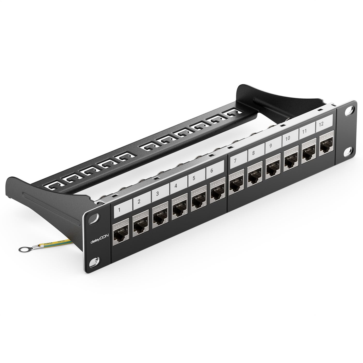 deleyCON 12 Ports CAT 8 Panneau de Brassage kit Panneau de Distribution 10" Pouces 1U + 12x Module RJ45 Keystone Jack CAT8 40 Gbit/s 2000 MHz Compatible avec Câble D'installation CAT7 CAT-8 Ethernet