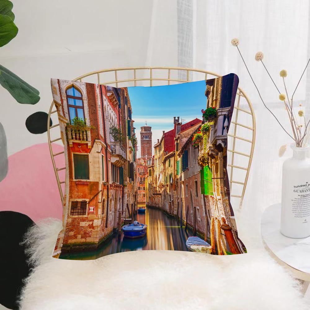 HYMSXW Cushion Cover,Throw Pillow Case Home Decorative for Living Room Bedroom Sofa Chair 20X20 Inch,European Stall, Venice cityscape narrow water canal building traditional old bu,Pillowcase 50X50cm
