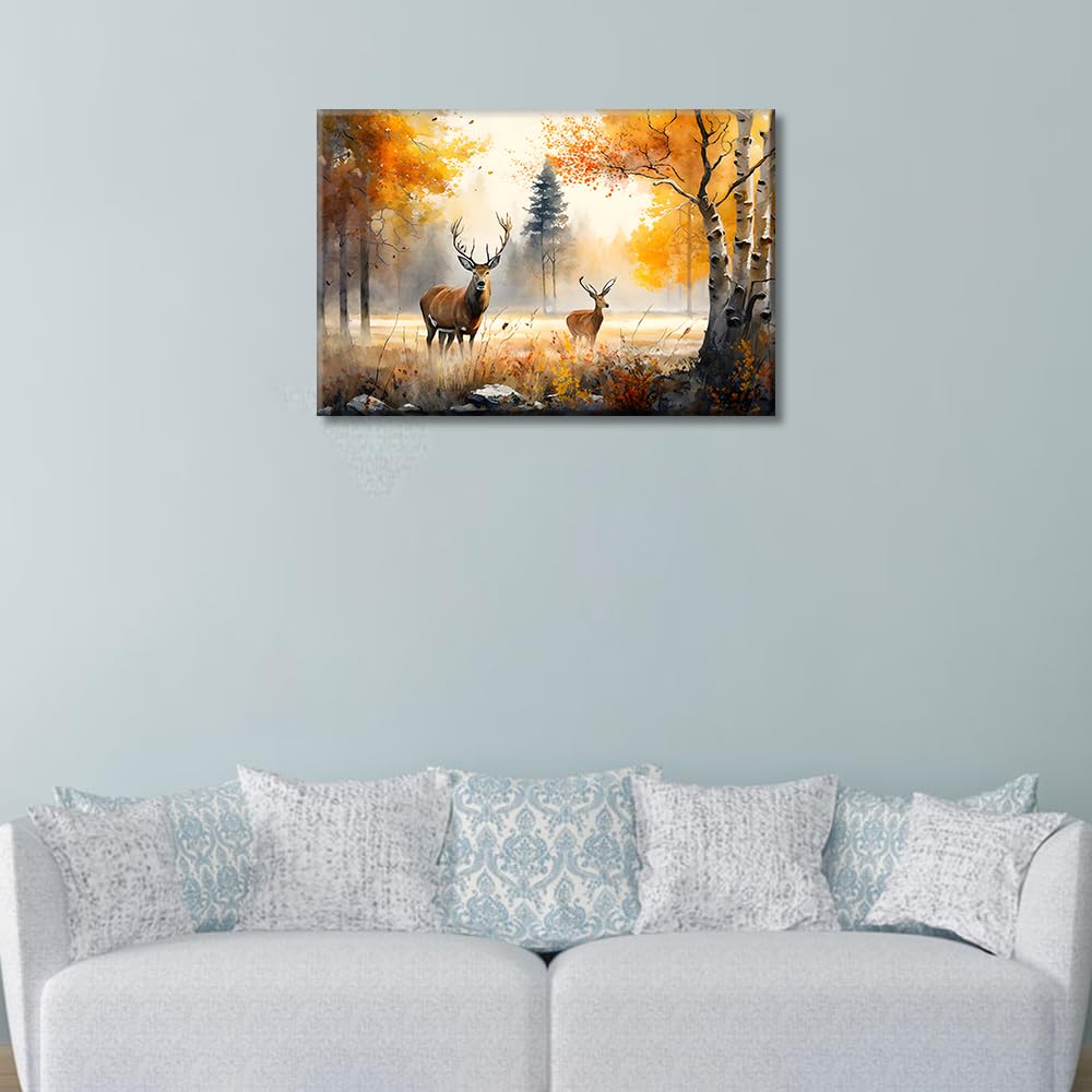 TISHIRON Forest in Autum Wall Art Deer Wall Decor 1 Panel Trees and Wildflowers Wall Pictures for Living Room Home Decor Artwork Stretched with Wooden Frame Ready to Hang (16''Wx 24''H) - Image 4