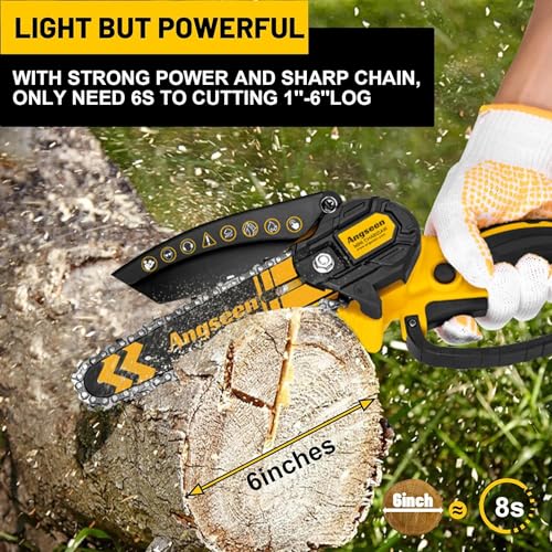 Mini Chainsaw Cordless 6 Inch, Chainsaw with 2 Batteries & 2 Chains, Lightweight Cordless Chain Saw with Safety Lock for Tree Trimming, Branches, Wood Cutting - Image 2