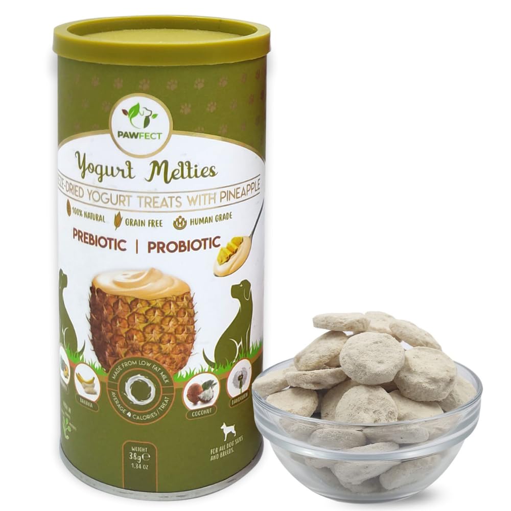 Pawfect Yogurt Melties Freeze Dried Pre and Probiotic Dog Treats with Pineapple, Coconut, Banana, Dandelion, Healthy Gut