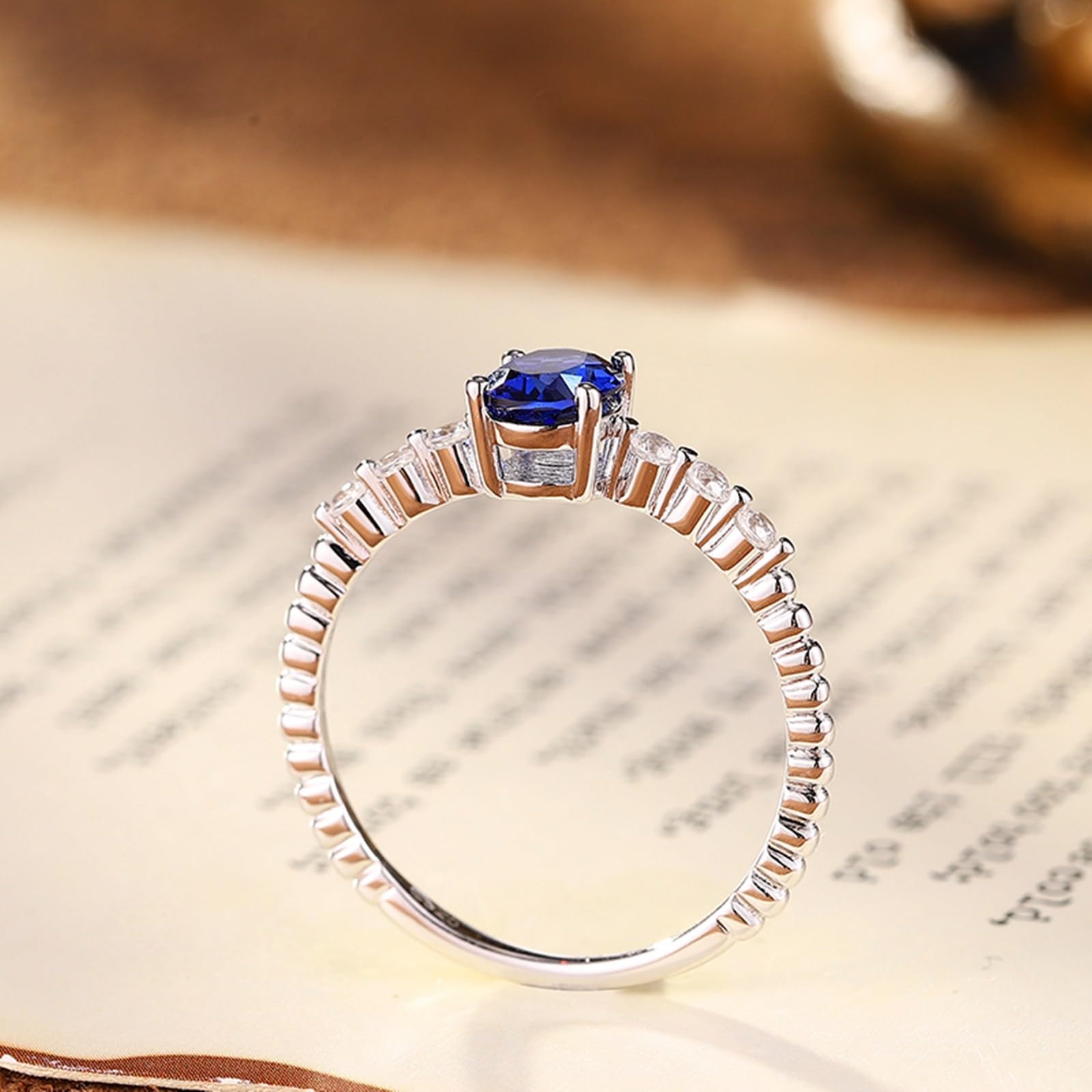 Anillo de compromiso de oro de 9 K, 14 y 18 quilates en zafiro creado, elegante anillo ovalado apilable para mujer, anillos de oro blanco con zafiro cultivado en laboratorio de 4 puntas de 1 ct