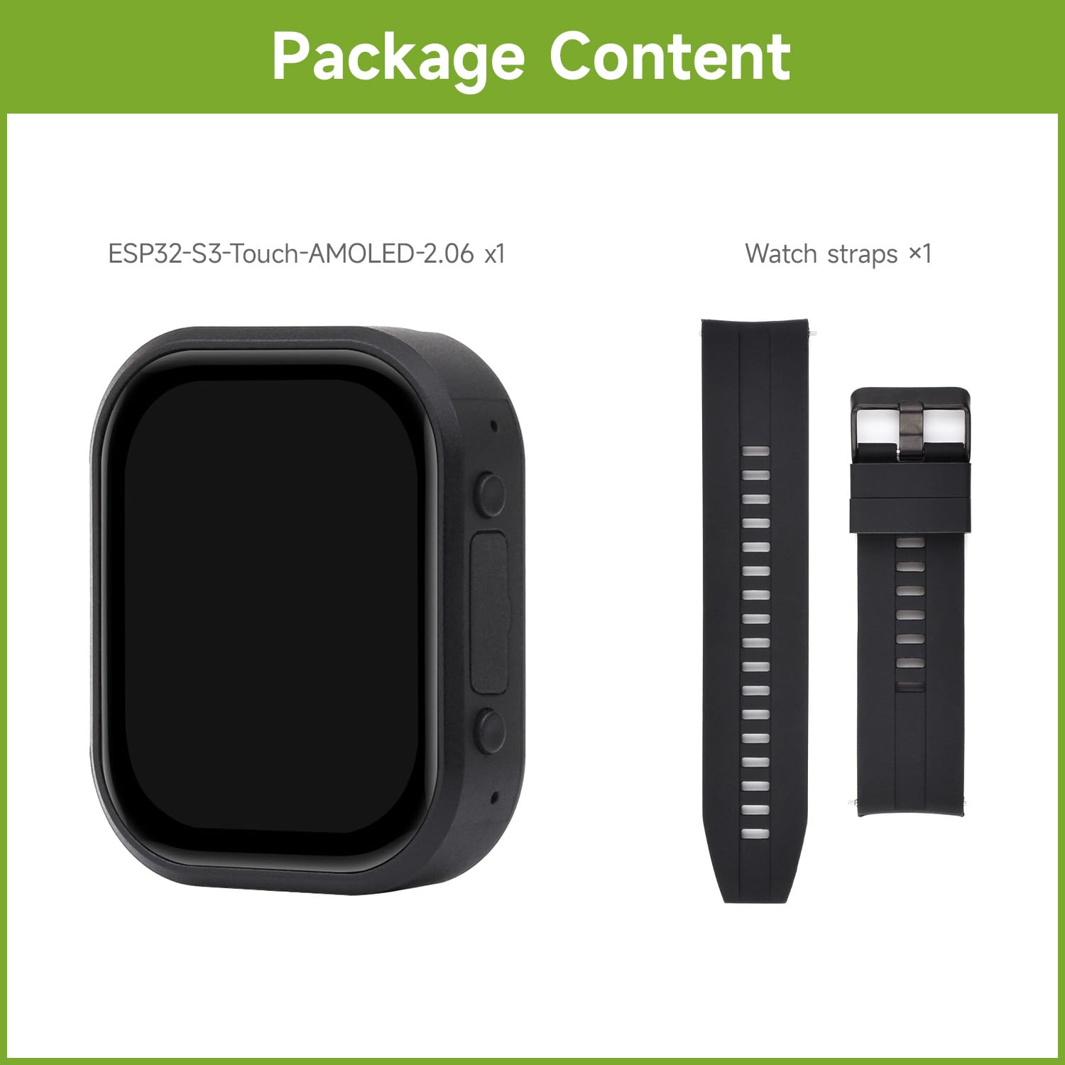 Waveshare ESP32-S3 2.06inch AMOLED Touch Watch Development Board, 32-Bit LX7 2-Core Processor, 410x502 Pixel, QSPI Interface, Onboard 2 Digital Microphones Array, ESP32 with Display(Without Batt)