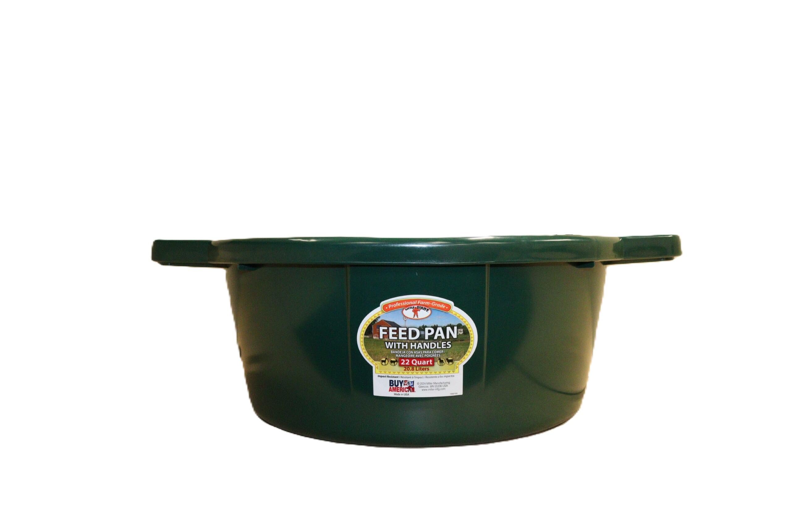 Little Giant® Feed Pan with Handles - 22 Quart - Heavy Duty Plastic Livestock Feeder and Waterer Pan Bucket Tub - Green
