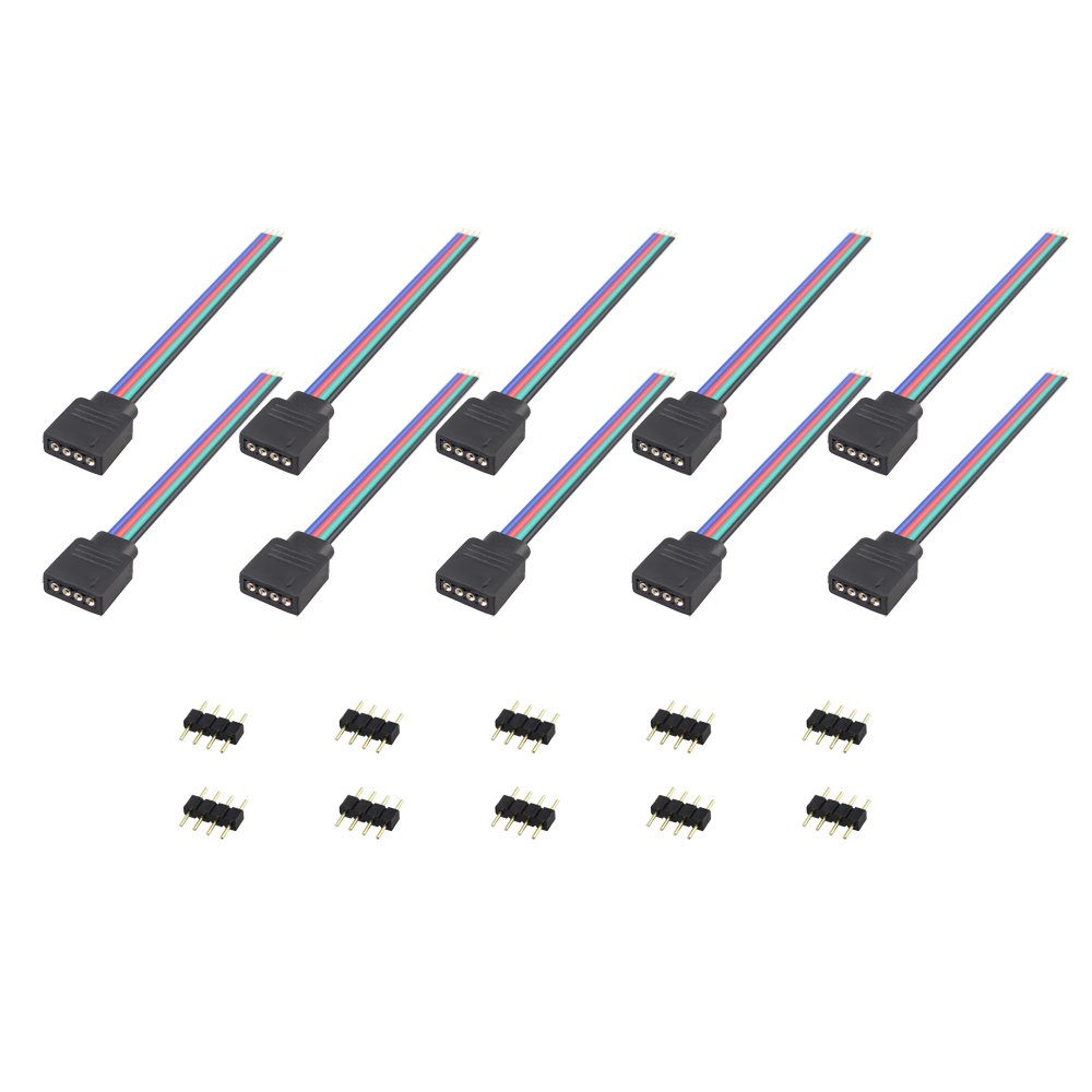 SIM&NAT RGB 4 Pin Extension Weld Line, 4 Pin Female Connector Plug Wire with 4 Pin Male Connector for SMD 3528 5050 RGB Led Strip Light, Pack of 10 …