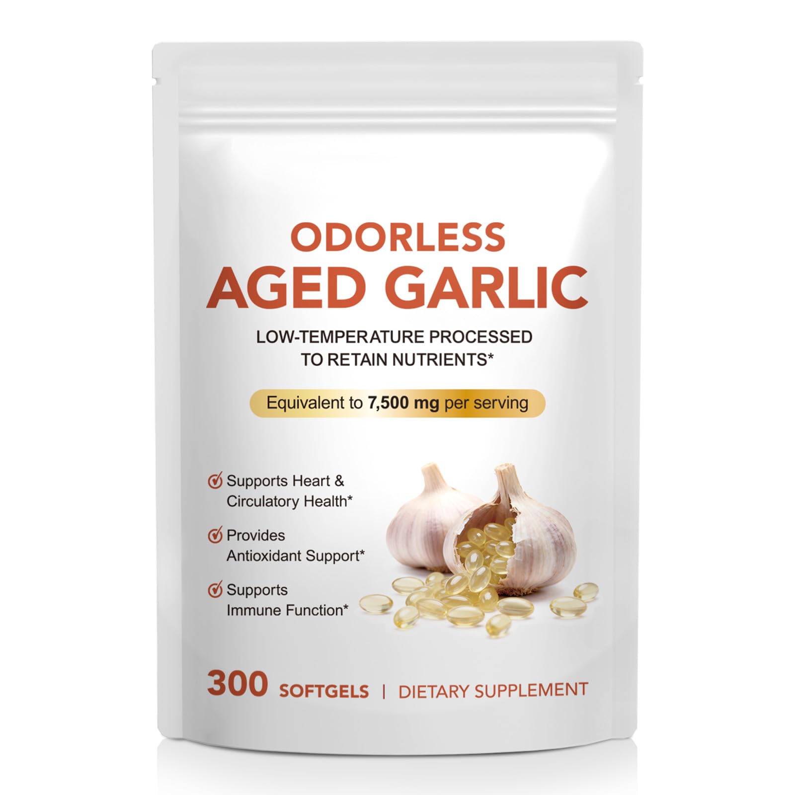Aged Garlic Extract Softgels – Odorless Aged Garlic Extract 15:1 Extract Formula for Immune & Heart Support – 2-Year Matured – Non-GMO, Gluten-Free – 300 Count Antioxidant Supplement