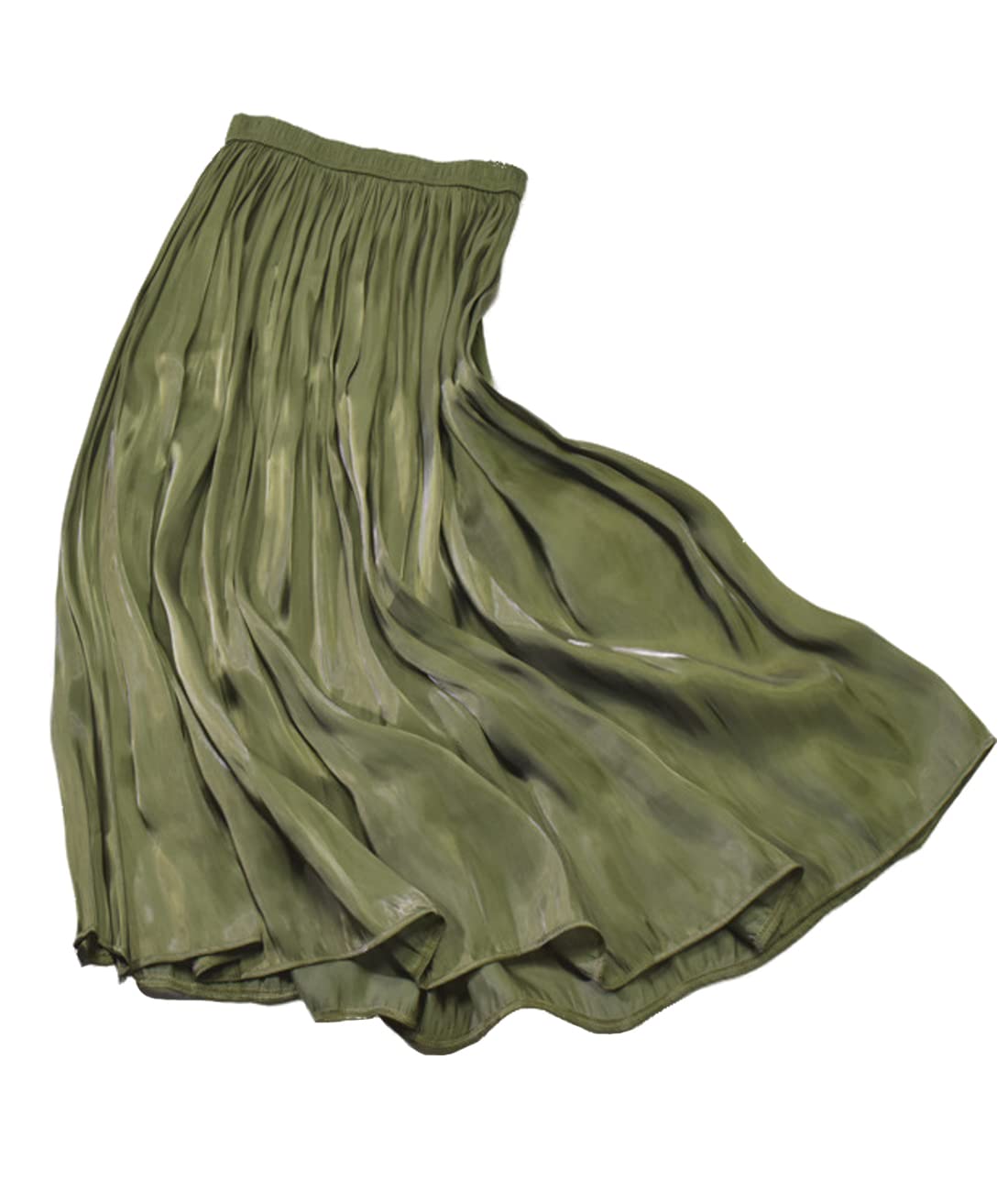 Femiserah Women's Silky Lustrous Elastic Waist Pleated Accordion Midi Long Skirts