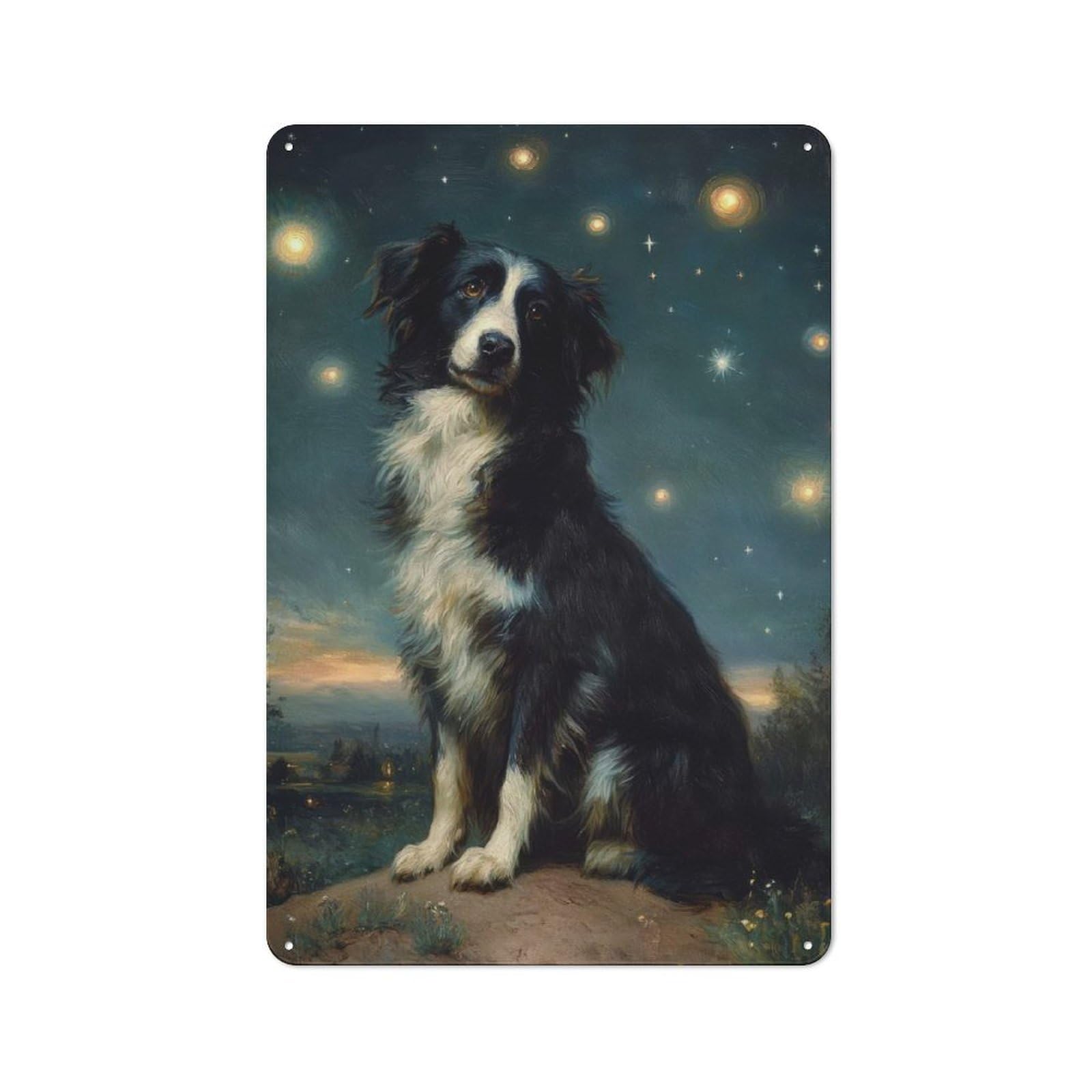 Junmoney Dog Under The Stars Tin Wall Plaque 30X20cm With For Garage Wall, For Collectors Of Retro Metal Wall Decor