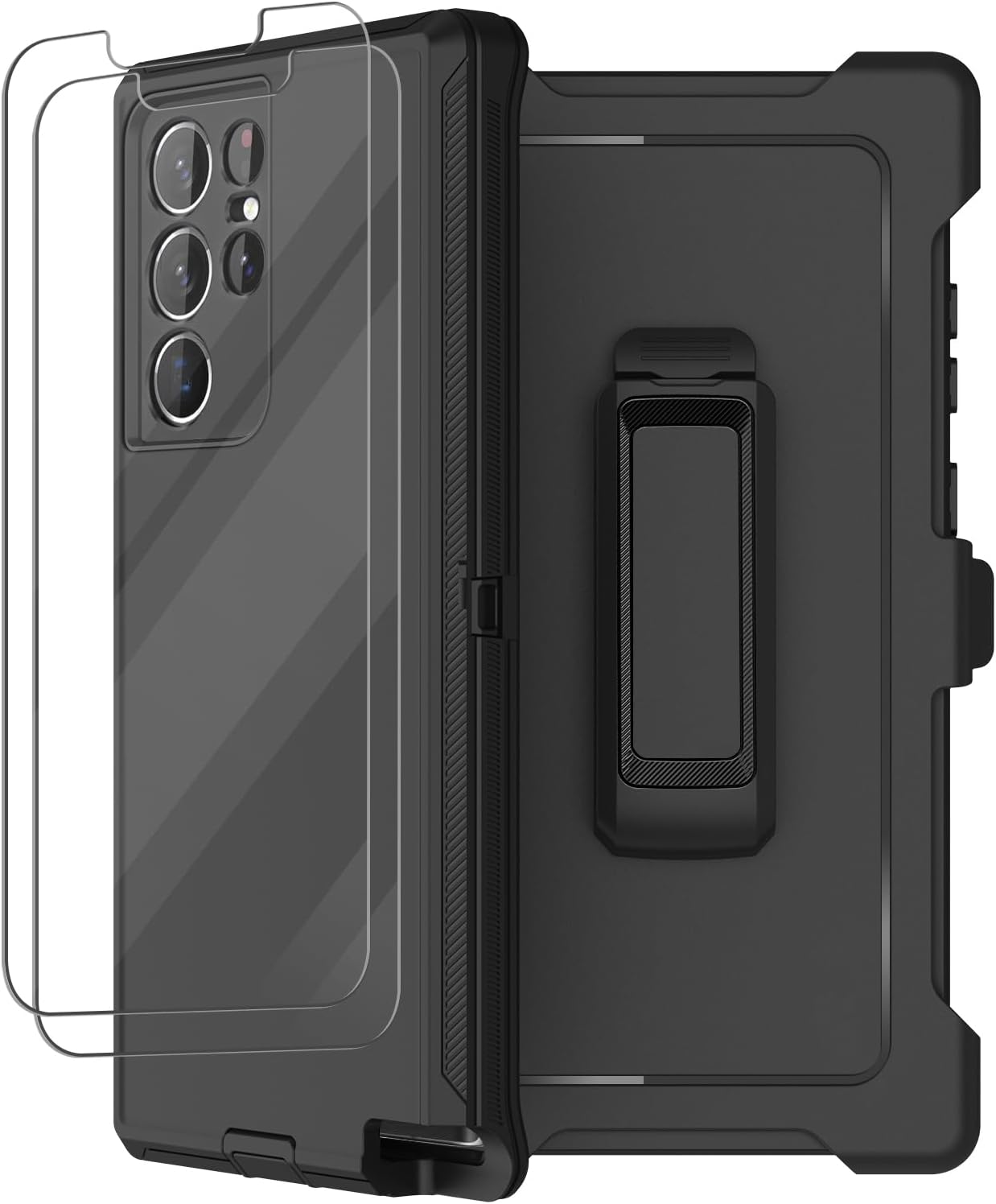 for Samsung Galaxy S22 Ultra Case with Belt Clip Holster, 2X Screen Protector, Military Grade Protection Heavy Duty Full Body Shockproof Rugged Protective Cover for Samsung S22 Ultra 5G Black