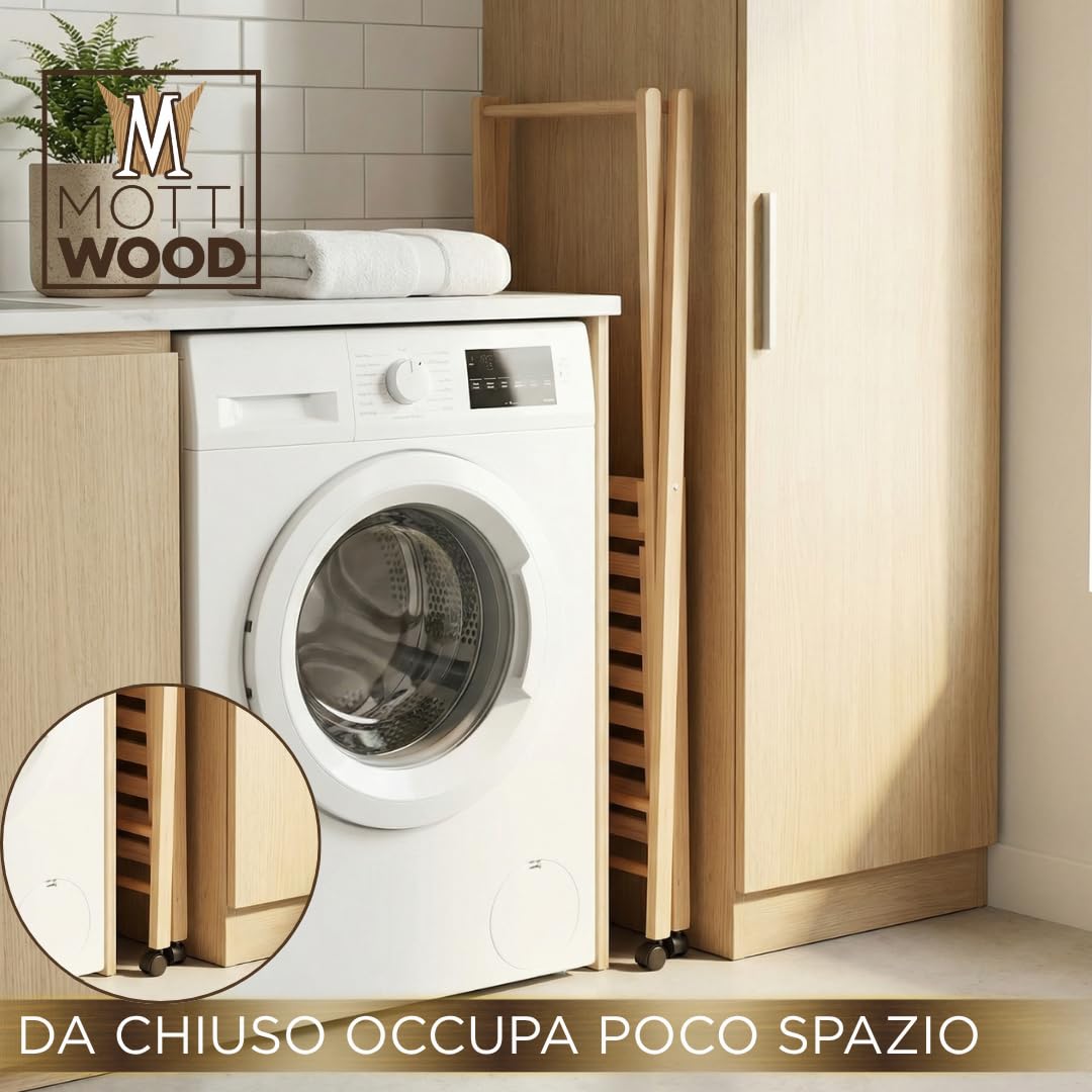 Stira & Perchero, carro perchero plegable y ahorra espacio, 100% madera de haya, ruedas multidireccionales, 62,49 x 122 cm, perchero de hombre, fabricado en Italia