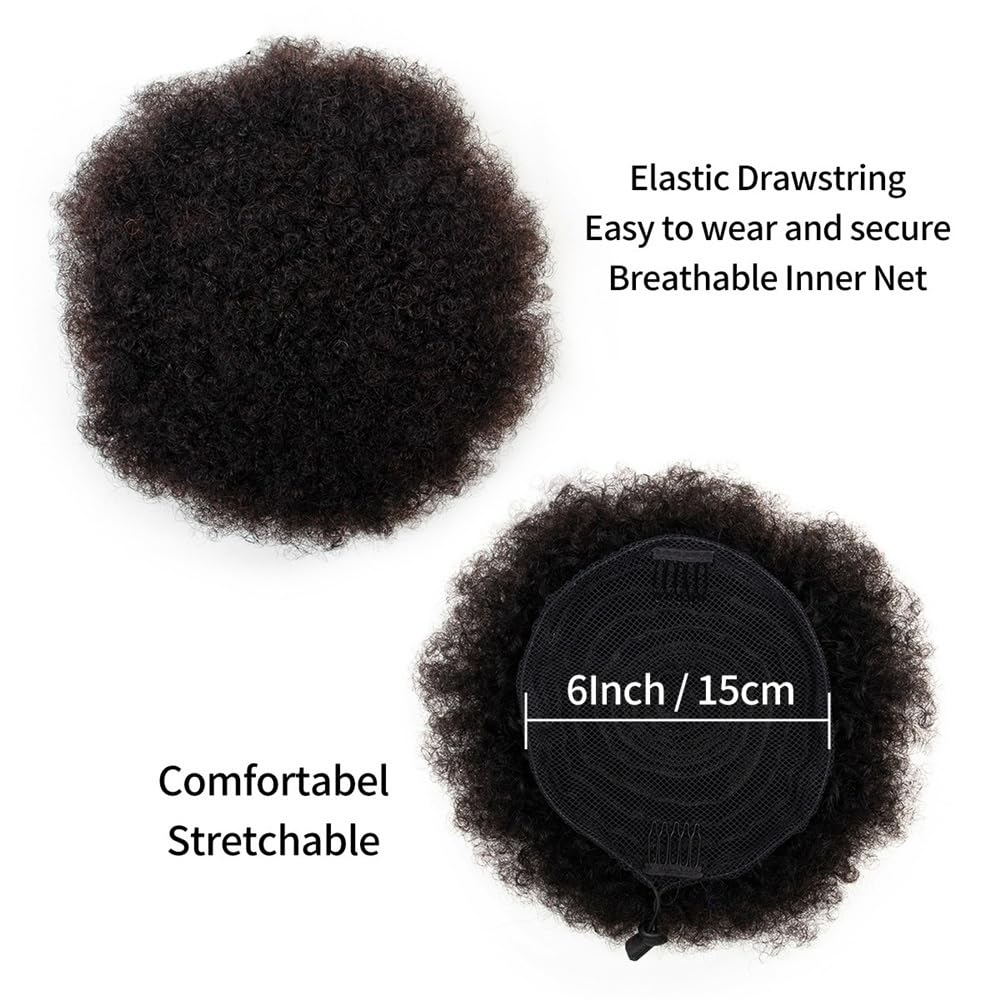 sztuczne włosy kok Afro Puff Bun Hair Piece 4 6 8 cali Kinky Curly Human Hair Drawstring Ponytail Hair Extensions Akcesoria do włosów(6Inches)