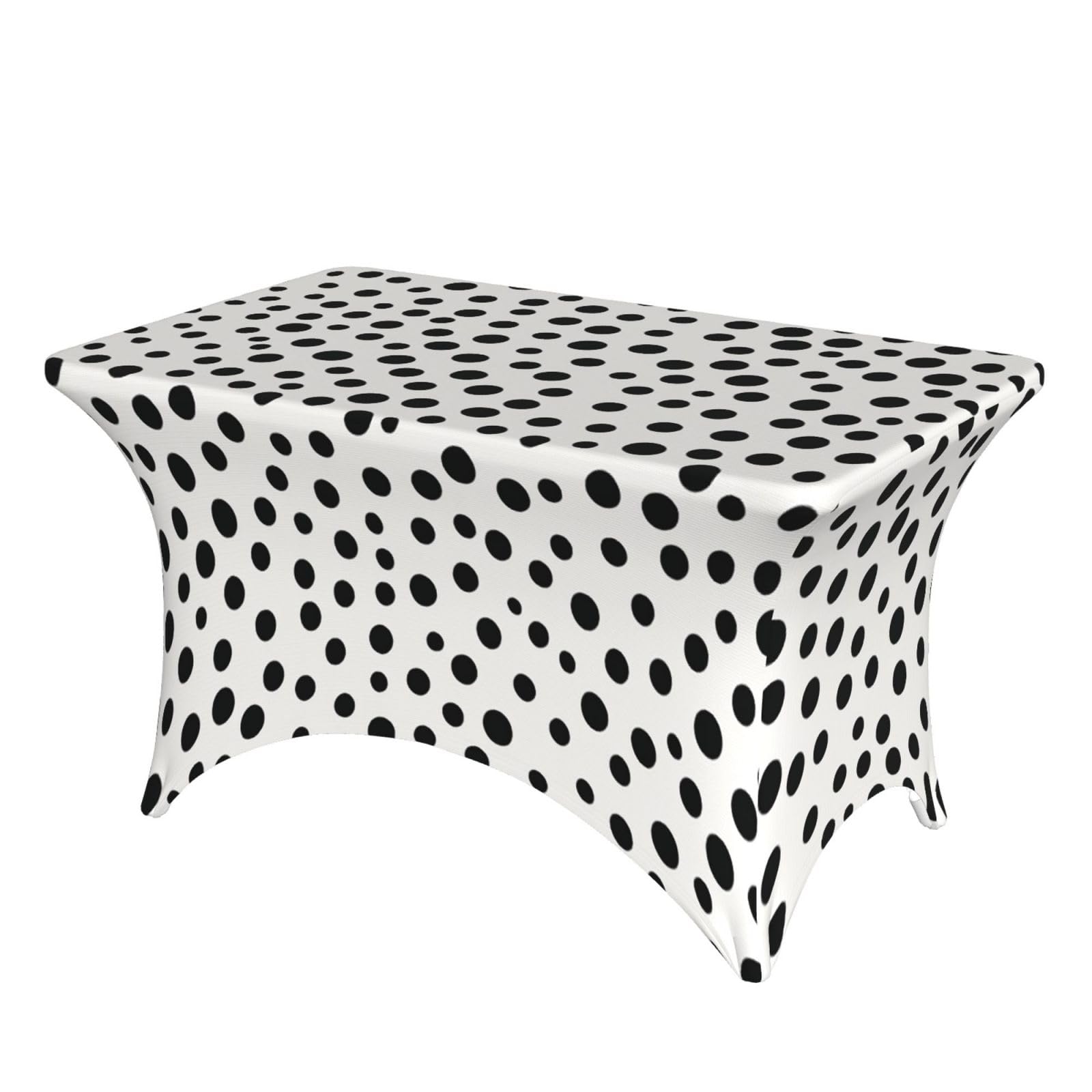 LKTPSKQRY 4ft Spandex Table Cloth For Rectangle Tables, Wrinkle Resistant Stretch Tablecloths Protector Black Dot Washable Patio Table Cover For Wedding, Party, Banquet, Picnic