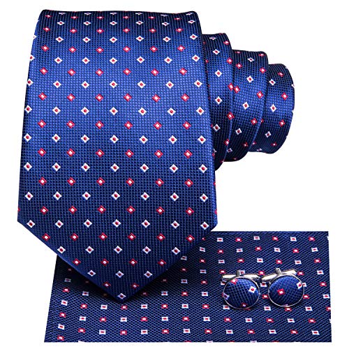 Image of Hi-Tie Men 63inches Tie Set Extra Long Necktie Paisley Tie Pocket Suqare Cufflinks Big and Tall Men Tie,Royal Blue