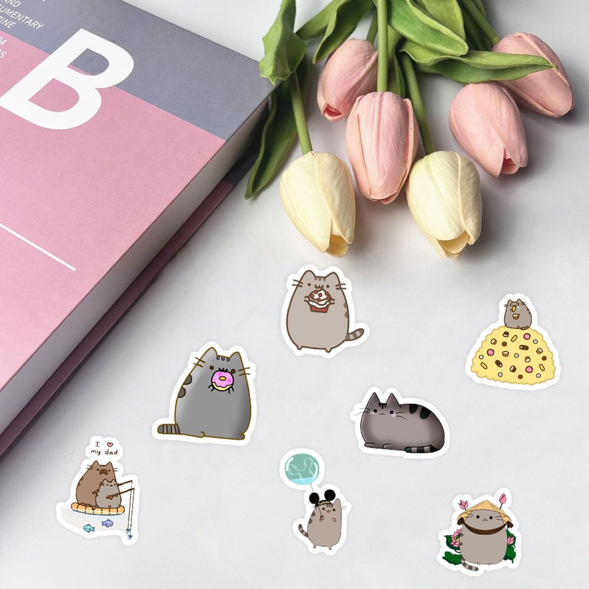 Adesivi P-usheen, Gatto Stickers 100Pcs Decalcomanie Kawaii Graffiti Stickers Vinile Impermeabili Adesivi per Laptop Bottiglie d'Acqua Skateboard Album Scrapbooking Auto Guitare