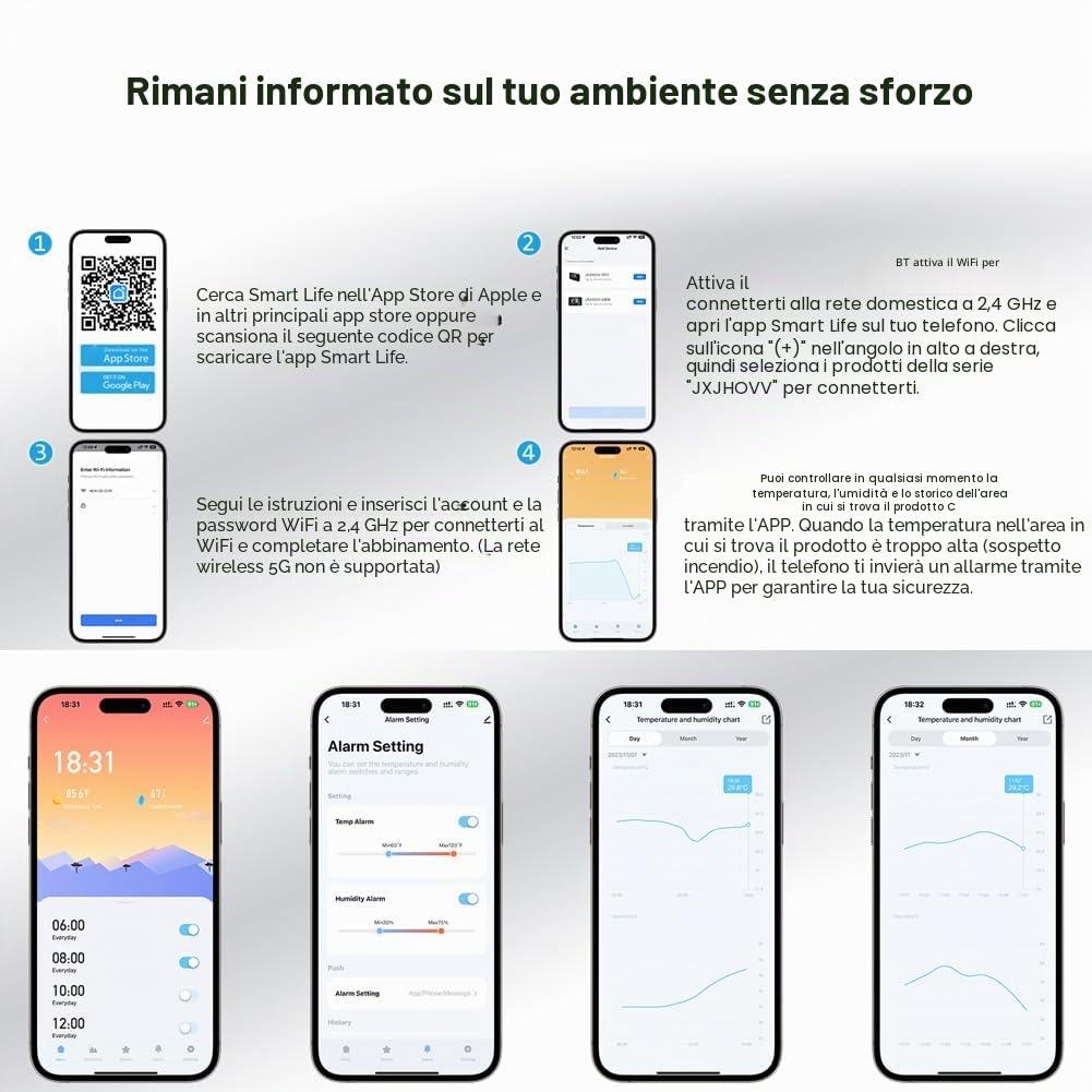 Hanzete Tuya Orologio da tavolo WiFi Calendario Termometro Igrometro intelligente con display digitale a LED Supporto WIFI Auto-Calibrazione/Luminosità regolabile a 4 livelli/APP Visualizzazione