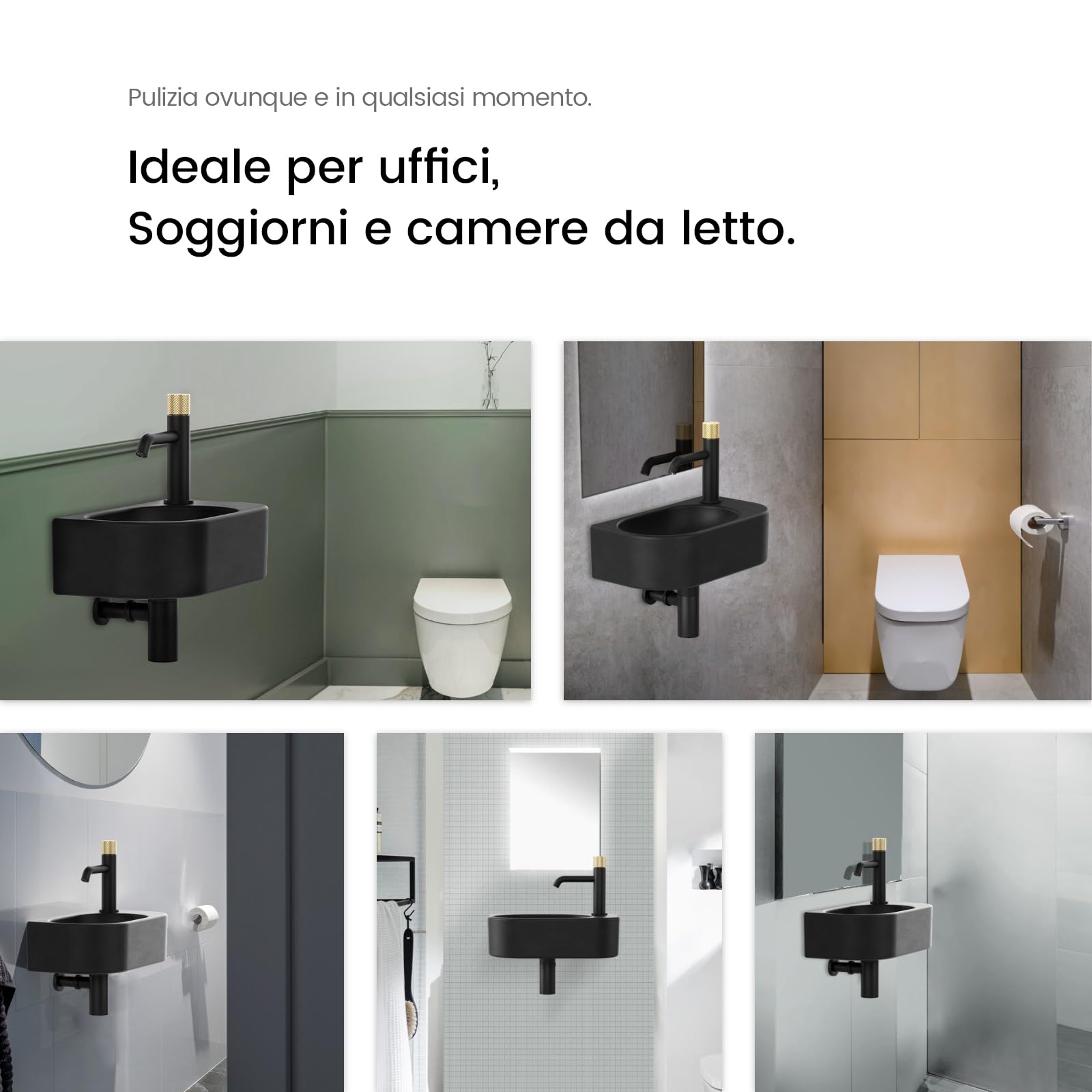 EMKE Lavamano Sospeso 40 x 21,5 x 12 cm, Lavandino Nero Opaco Rettangolare per Bagno Piccolo e WC, Mini Lavabo a Parete con Rubinetto a Destra - Senza Rubinetto e Piletta