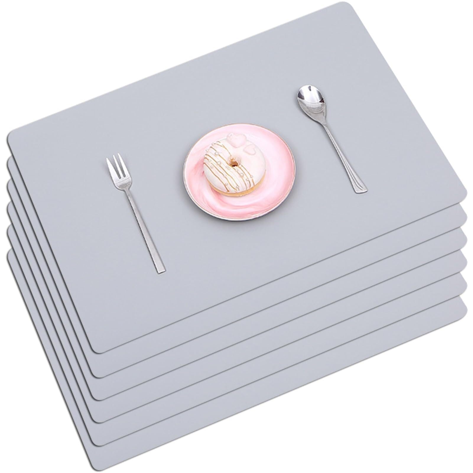 Lot de 6 sets de table de 4/6/8 en cuir synthétique, imperméables, résistants à la chaleur, pour salle à manger, cuisine (gris)