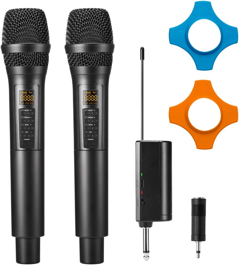 Get Special Price Wireless Microphone, UHF Microphone System with Echo/Treble/Bass, Receiver, 30 Adjustable Channels, 328ft Long Range for Karaoke Singing, Meeting, Wedding, DJ, Party, Class,Church