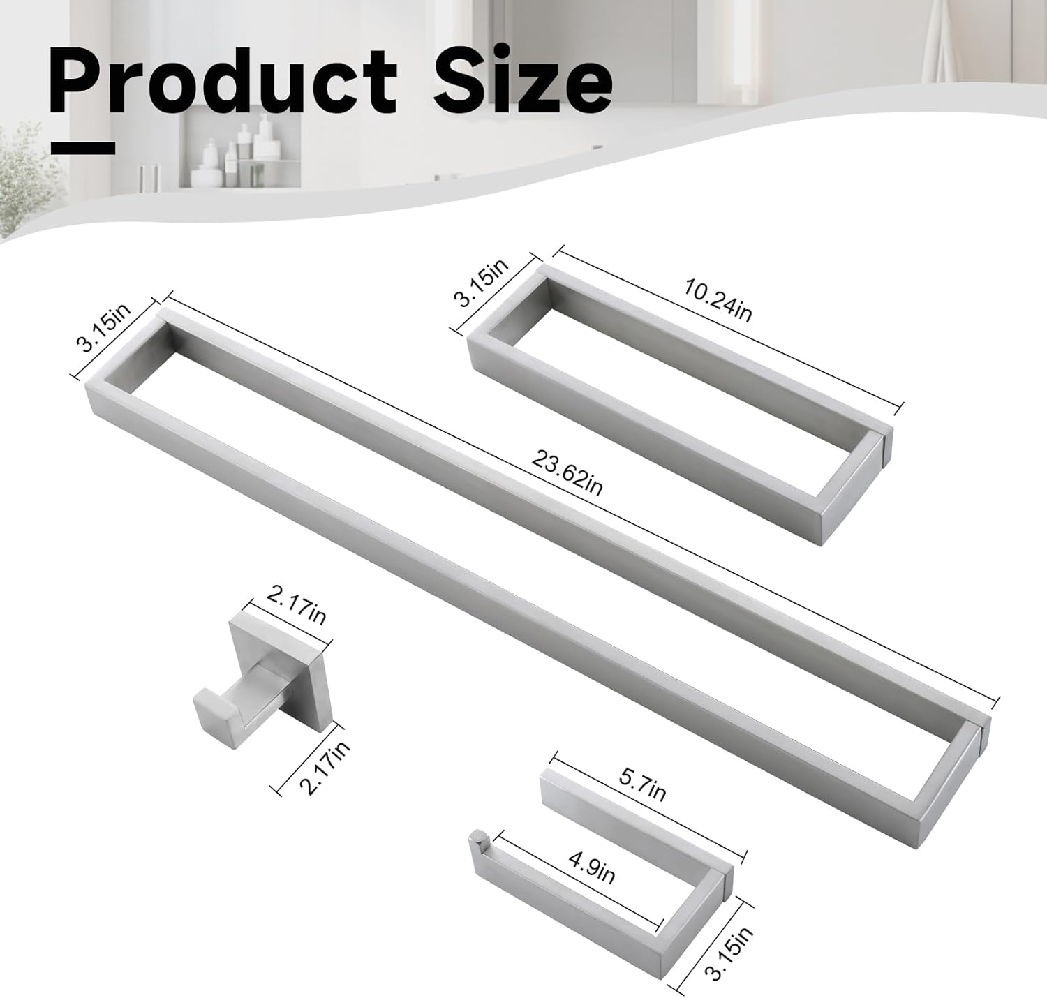 TNOMS Brushed Nickel Towel Bar Set,5-Pieces Bathroom Hardware Accessories Set,Towel Racks Set for Bathroom 23.6 Inch Towel Bar Stainless Steel Wall-Mounted