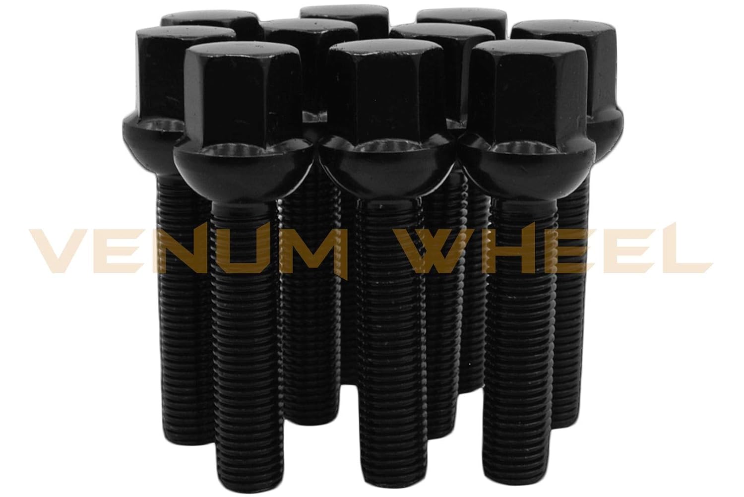 10 Pc Black Powder Coated 12x1.5 Ball Seat Lug Bolts 40 mm Extended Shank Length