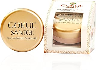 Face Powder Sandalwood Chandan Makeup Powder by Gokul, Natural Face Powder for All Skin Types, 10g-100% Pure sandalwood from India's Mysore Sandal Trees.
