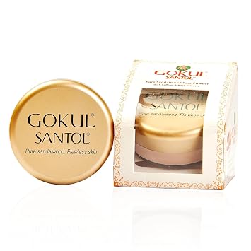 Face Powder Sandalwood Chandan Makeup Powder by Gokul, Natural Face Powder for All Skin Types, 10g-100% Pure sandalwood from Indias Mysore Sandal Trees.