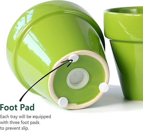 Miniatura 8 de YBX - Macetas de cerámica de 4 pulgadas para jardín al aire libre, maceta redonda con orificio de drenaje, color verde (paquete de 4)