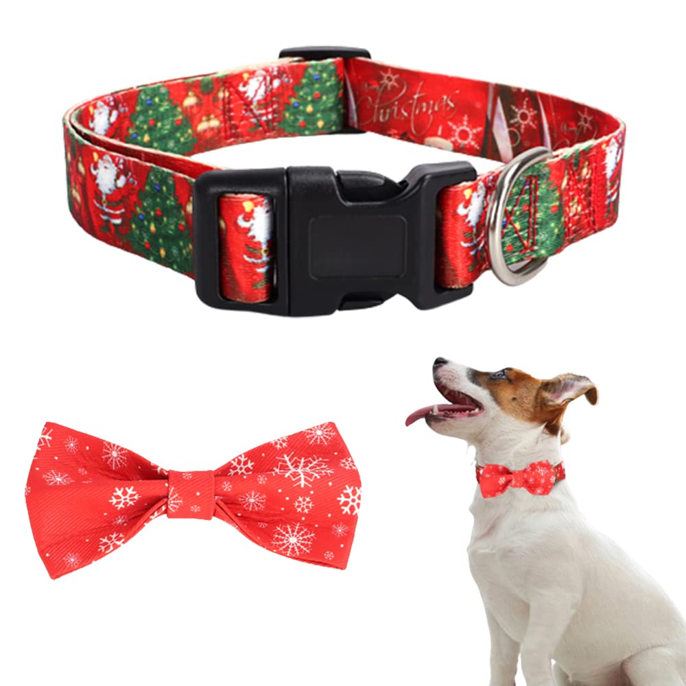 Christmas Bow Tie Dog Collar, Nylon Detachable Bowtie Dog Collar, Samta Claus and Christmas Snowflake Dog Collar with Bowtie, for Small Medium Large Dogs(M, Santa Claus)