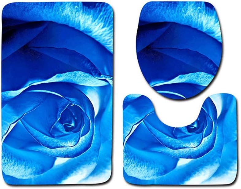 HBJWOV 3pcs/Set Bathroom Rose Carpet Mat Toilet Seat Cover Set Decorations Bath Shower WC Accessories(C)