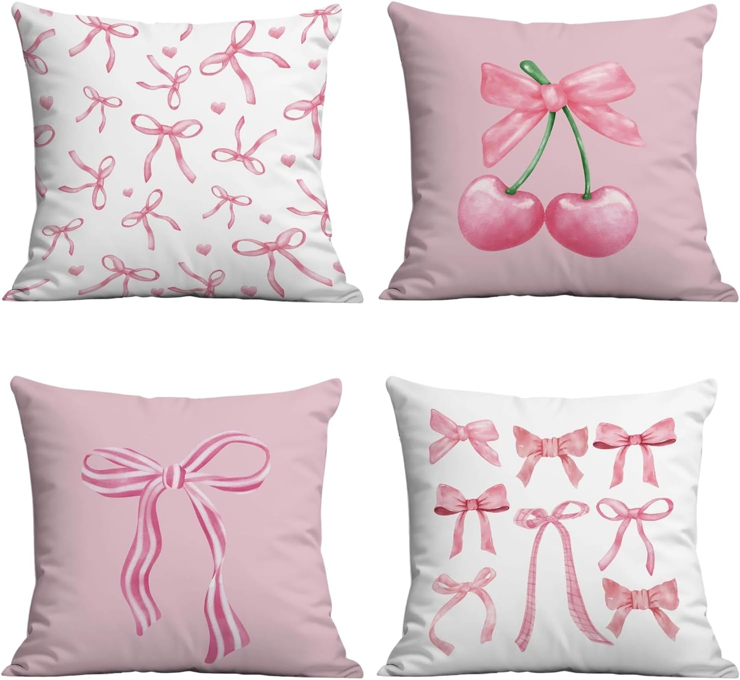 4 Packs Plush Fabric Cushion Covers, 45x45cm Pink Pillowcase for Home Decor Double-Sided Printing Watercolor Room Decor for Teen Girls Cute Coquette Pillow Covers for Living Room Decoration (B)