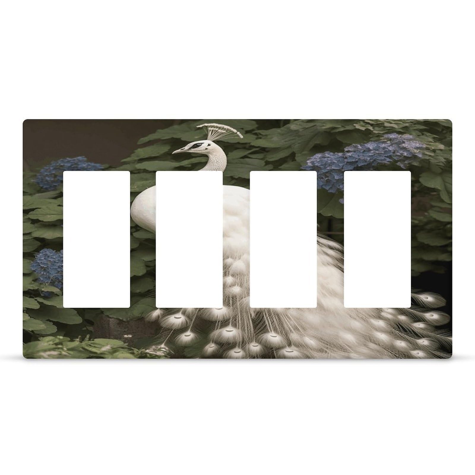 White Peacock Outlet Cover Fashion Hidden Screw Light Switch Cover Exquisite Decorative Wall Plate Polycarbonate Thermoplastic 4-Gang Faceplate Covers
