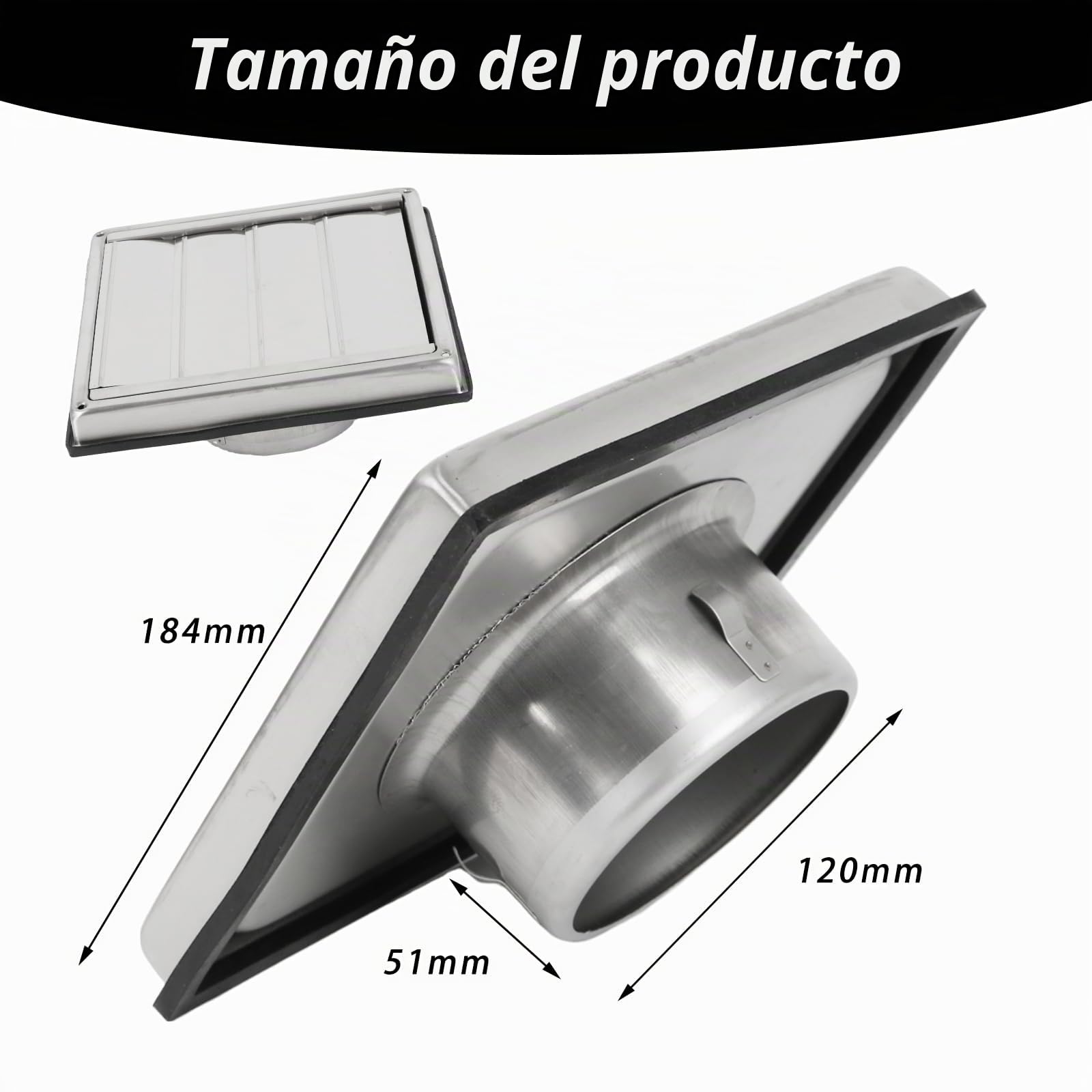Rejilla de ventilación de acero inoxidable 304, rejilla de ventilación con válvula antirretorno, láminas y protección contra insectos, salida cuadrada 100, 125, 150 mm, tapa de ventilación de acero