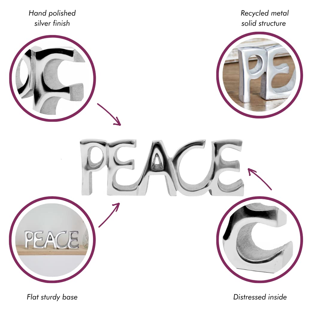 Recycled Metal 'PEACE' Sign, 24cm x 9cm, Fair Trade & Handmade, Home Decor, House Decoration for Living Room - Image 2