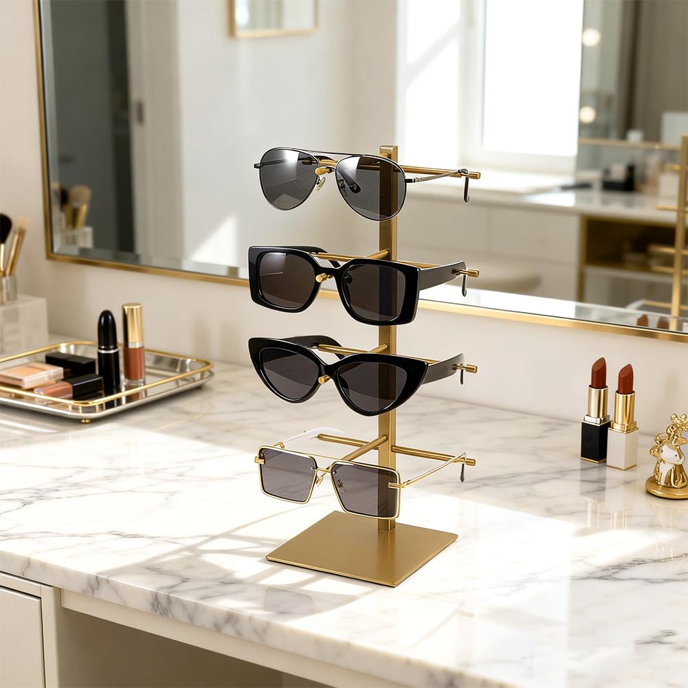 UNICRAFTALE Einstöckiger Goldener Sonnenbrillenständer Aus Edelstahl Mit Quadratischem Sockel (4cm /12x12x33.2 Zoll) – Ideal Für Zuhause Büro Boutique Oder Geschäft.
