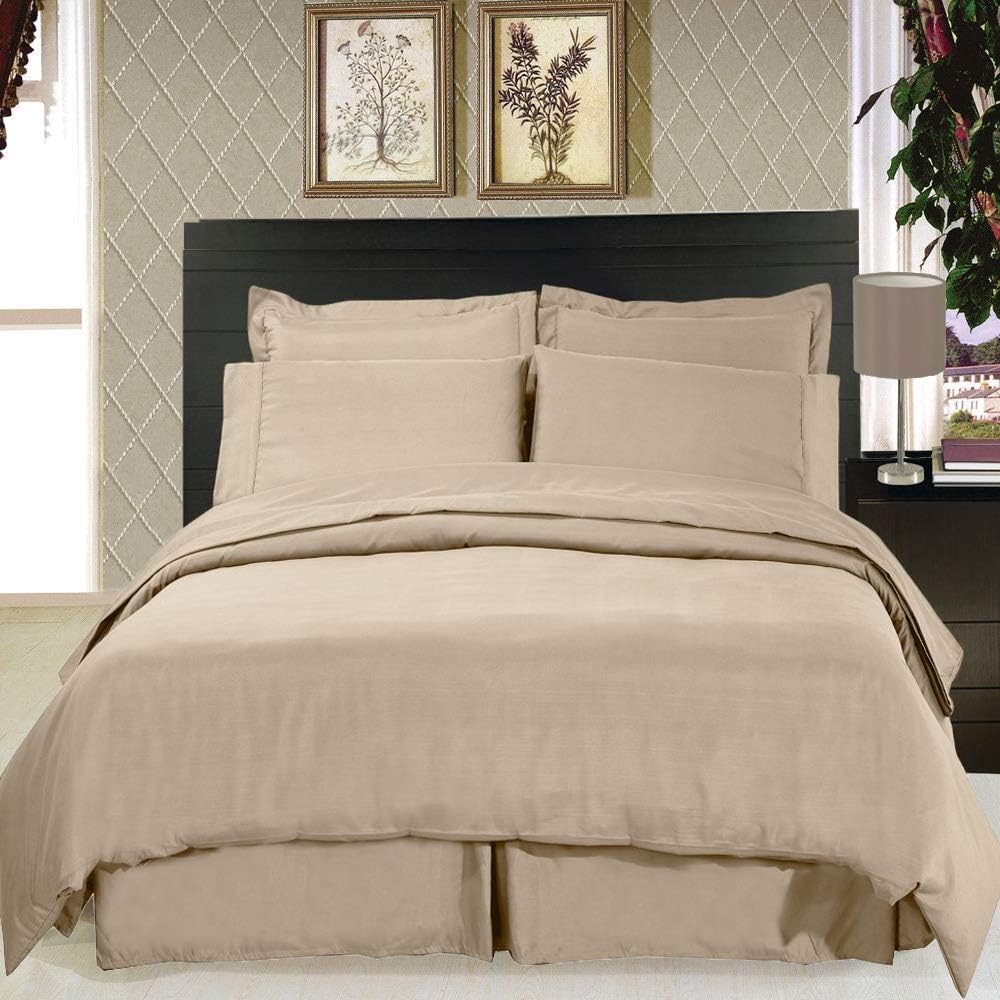 Royal Tradition 100% Brushed Microfiber 3PC Duvet Cover Set, Soft and Cozy Comforter Cover with Button Closures and 2 Pillow Shams (Full/Queen, Solid Beige)