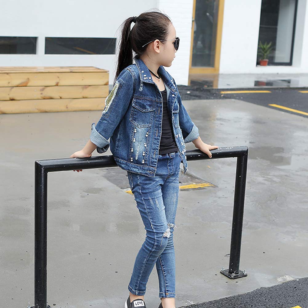 Chaqueta Vaquera Niñas Mezclilla Jacke De Manga Larga Moda Chaqueta Denim Primavera Otoño con Perla