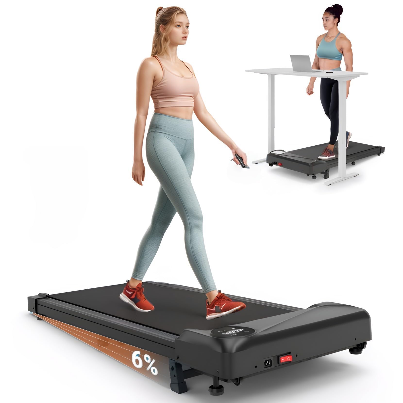THERUN 2-in-1 Walking Pad mit 6% Steigung, kompaktes Laufband, leiser 2,75 PS Motor, Fernbedienung, LED-Panel, für Zuhause & Büro