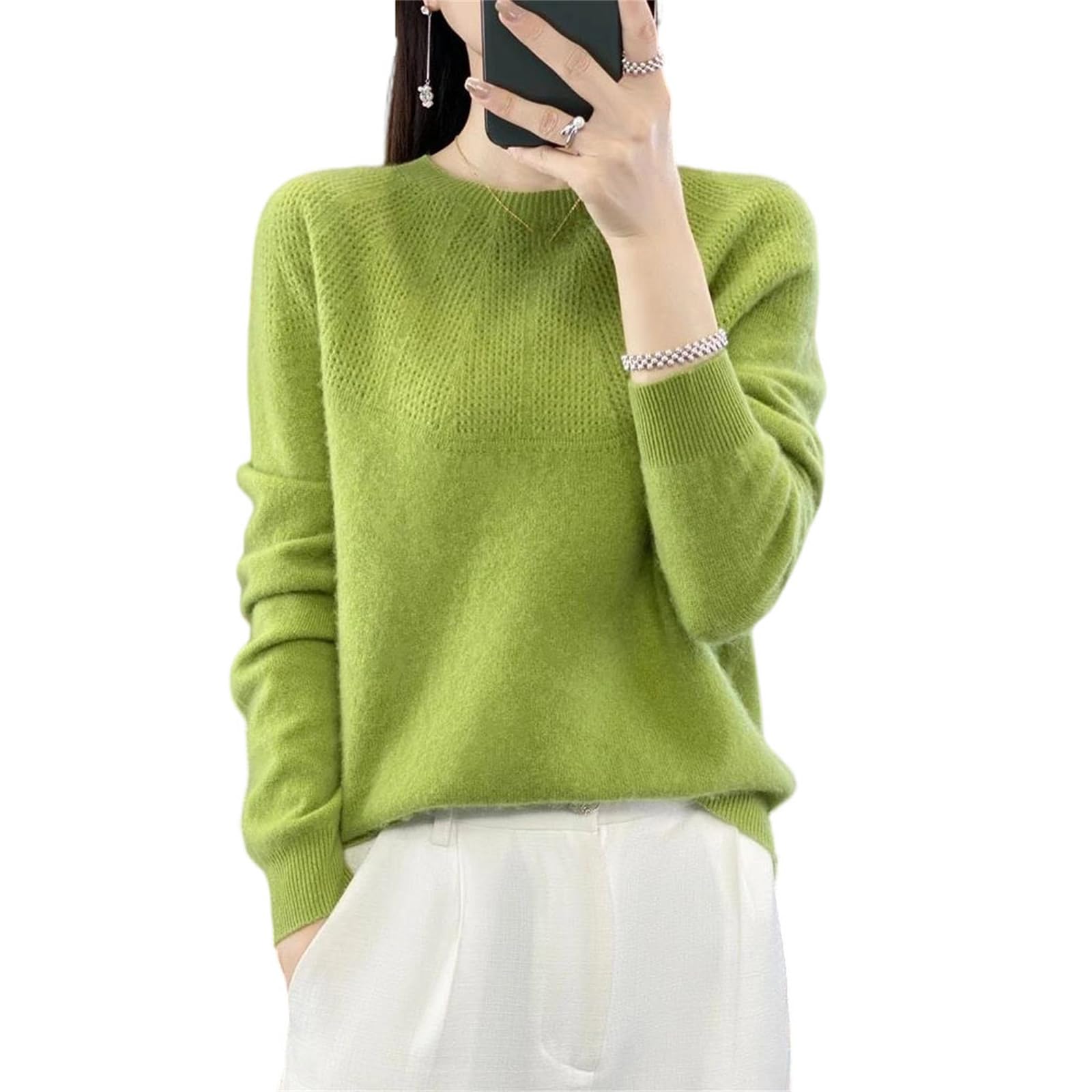 Womens O Neck Merino Wool Blend Sweater Hollow Raglan Long Sleeves Knit Pullover Soft Warm Casual Winter Top