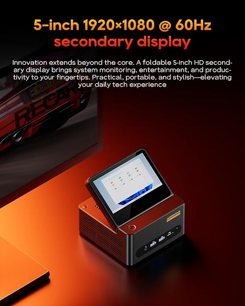 AOOSTAR G-FLIP Mini PC Ryzen 7 H 255(bis zu 4,9GHz), Barebone Mini Desktop Computer mit 5" HD-Bildschirm Kein RAM Keine M.2 SSD, Micro Gaming PC OCuLink/4K HDMI/2xUSB4/2x2,5G LAN für Büro,Heimkino - 4