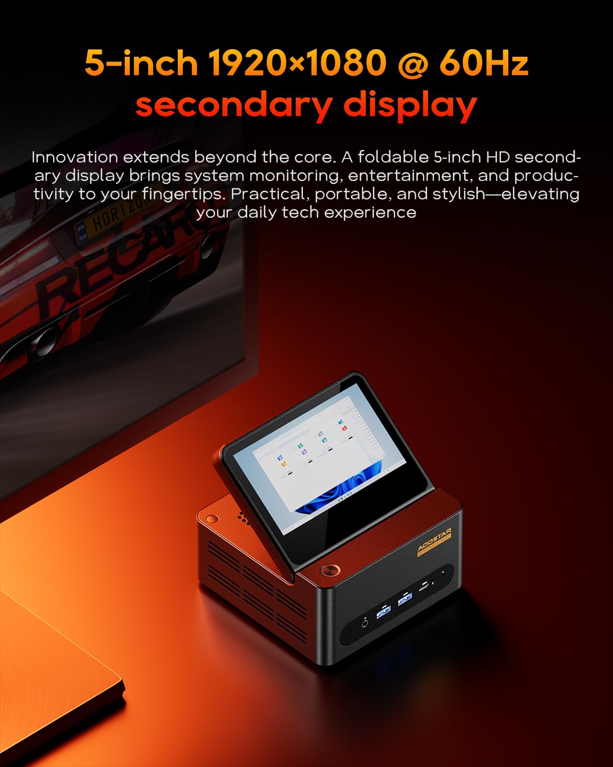 AOOSTAR G-FLIP Mini PC Ryzen 7 H 255(bis zu 4,9GHz), Barebone Mini Desktop Computer mit 5" HD-Bildschirm Kein RAM Keine M.2 SSD, Micro Gaming PC OCuLink/4K HDMI/2xUSB4/2x2,5G LAN für Büro,Heimkino - 5