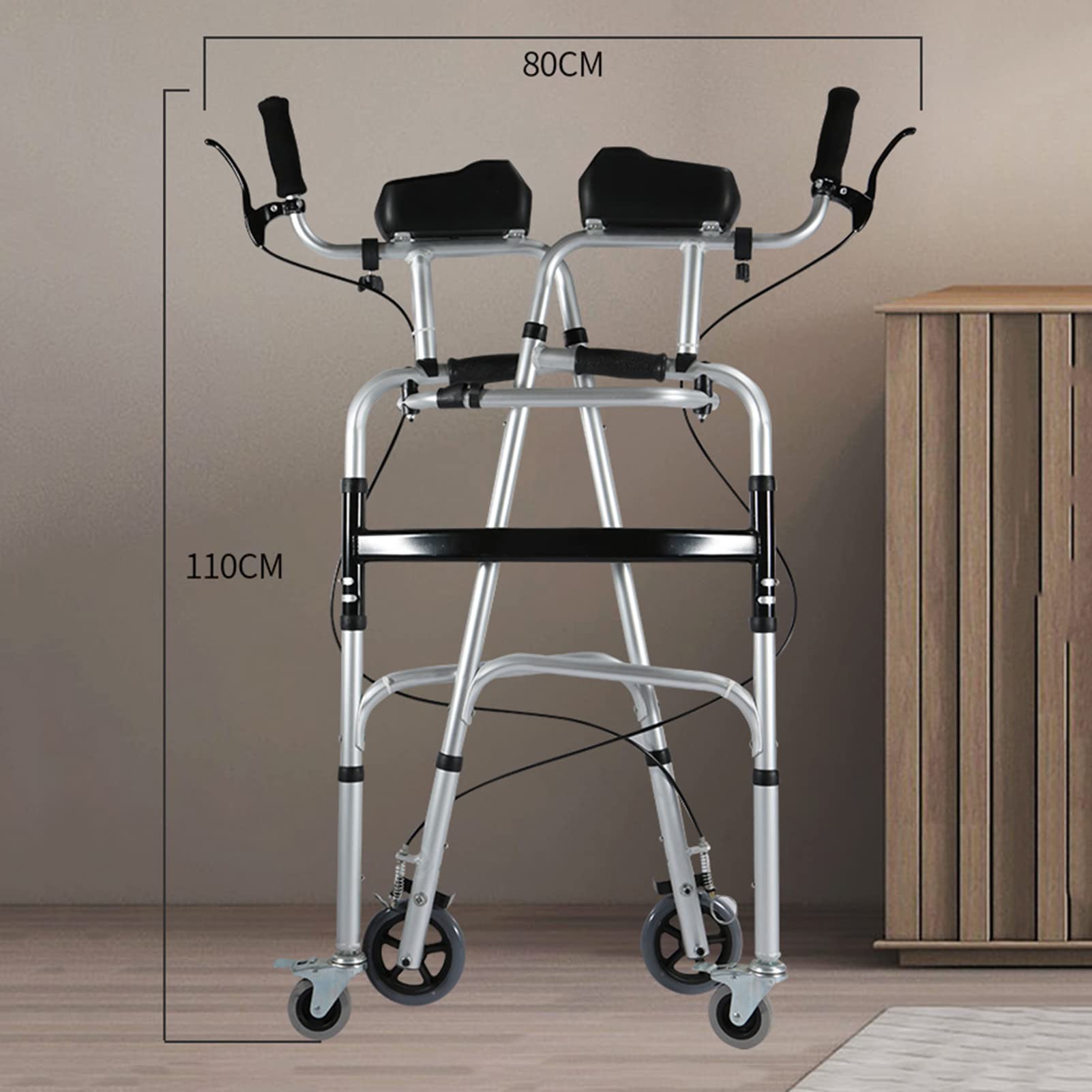 HMTE Andador de antebrazo Andador para Ancianos Aleación de Aluminio Ligero y Plegable Altura Ajustable con Freno de Mano y Asiento Uso en Interiores y Exteriores