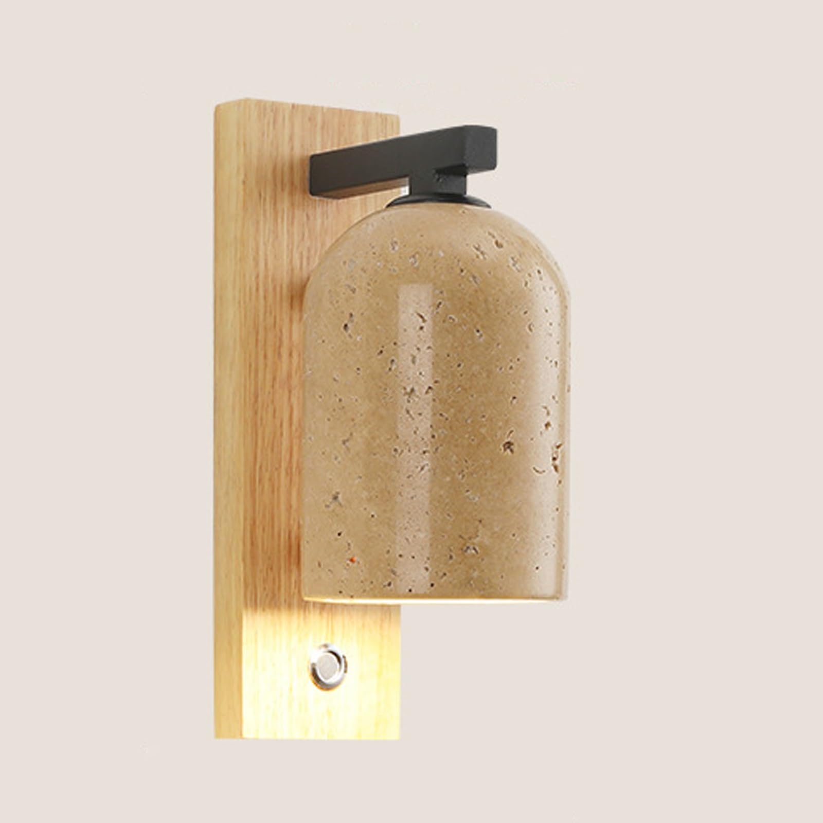 Żółty kinkiet z trawertynu, nowoczesna lampa ścienna w stylu rustykalnym, kinkiet z naturalnego kamienia z drewnianą podstawą i włącznikiem/wyłącznikiem(Wood color)