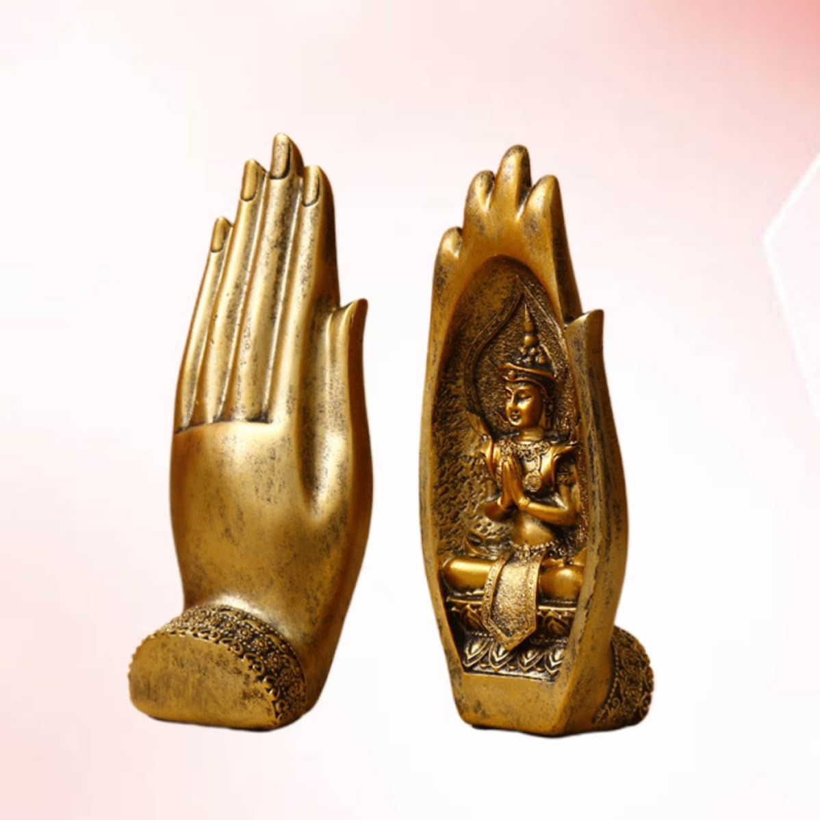 Figura Artesanal Decorativa de Resina de Dorada Mano de Buda
